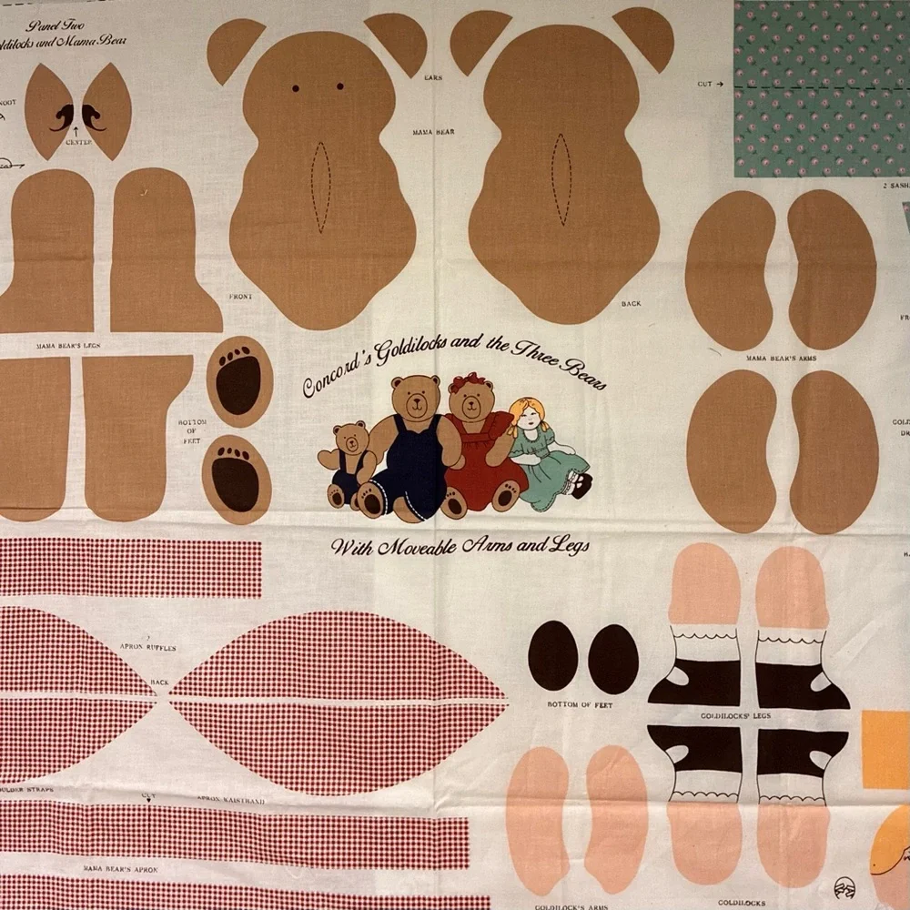Vintage Sewing Fabric Panel “Goldilocks and the Three* Bears”Moveable Arms, Legs